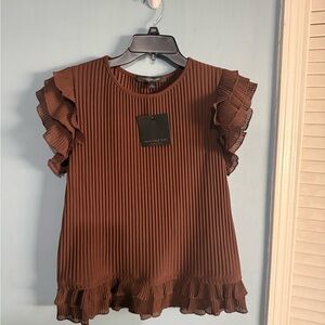 Andrew Marc Brown Ruffled Blouse